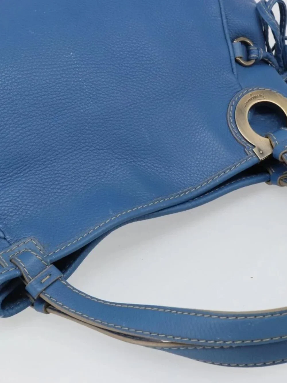 Salvatore Ferragamo Gancini Tote Bag Leather Blue Gold Auth 185584A
